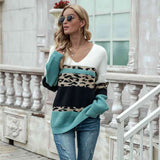 Leopard Color Block V-Neck Sweater - Crazy Like a Daisy Boutique #