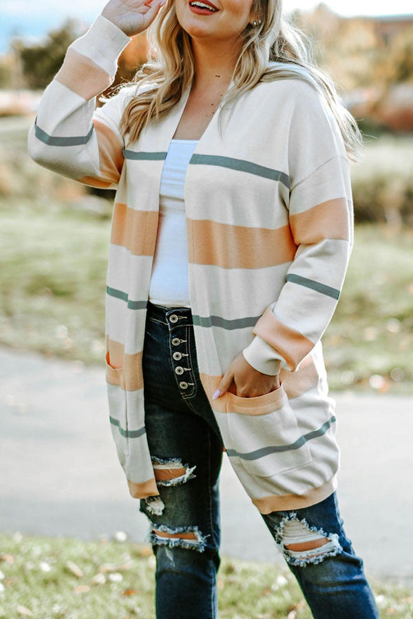 Plus Size Striped Open Front Cardigan - Crazy Like a Daisy Boutique #