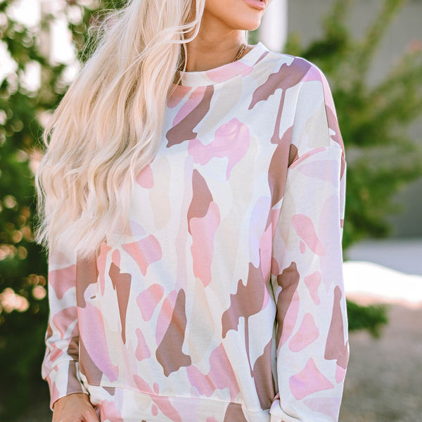 Printed Round Neck Dropped Shoulder Sweatshirt - Crazy Like a Daisy Boutique #