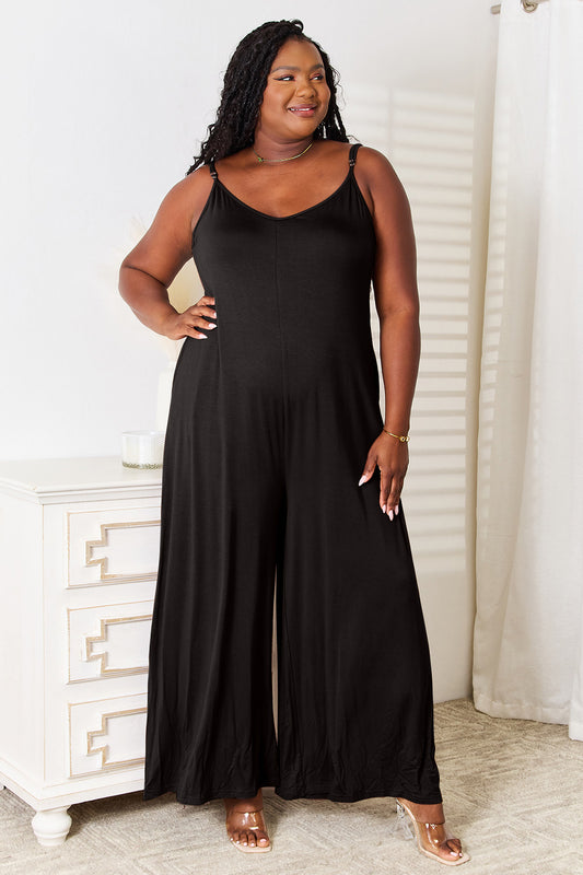 Double Take Full Size Soft Rayon Spaghetti Strap Tied Wide Leg Jumpsuit - Crazy Like a Daisy Boutique #