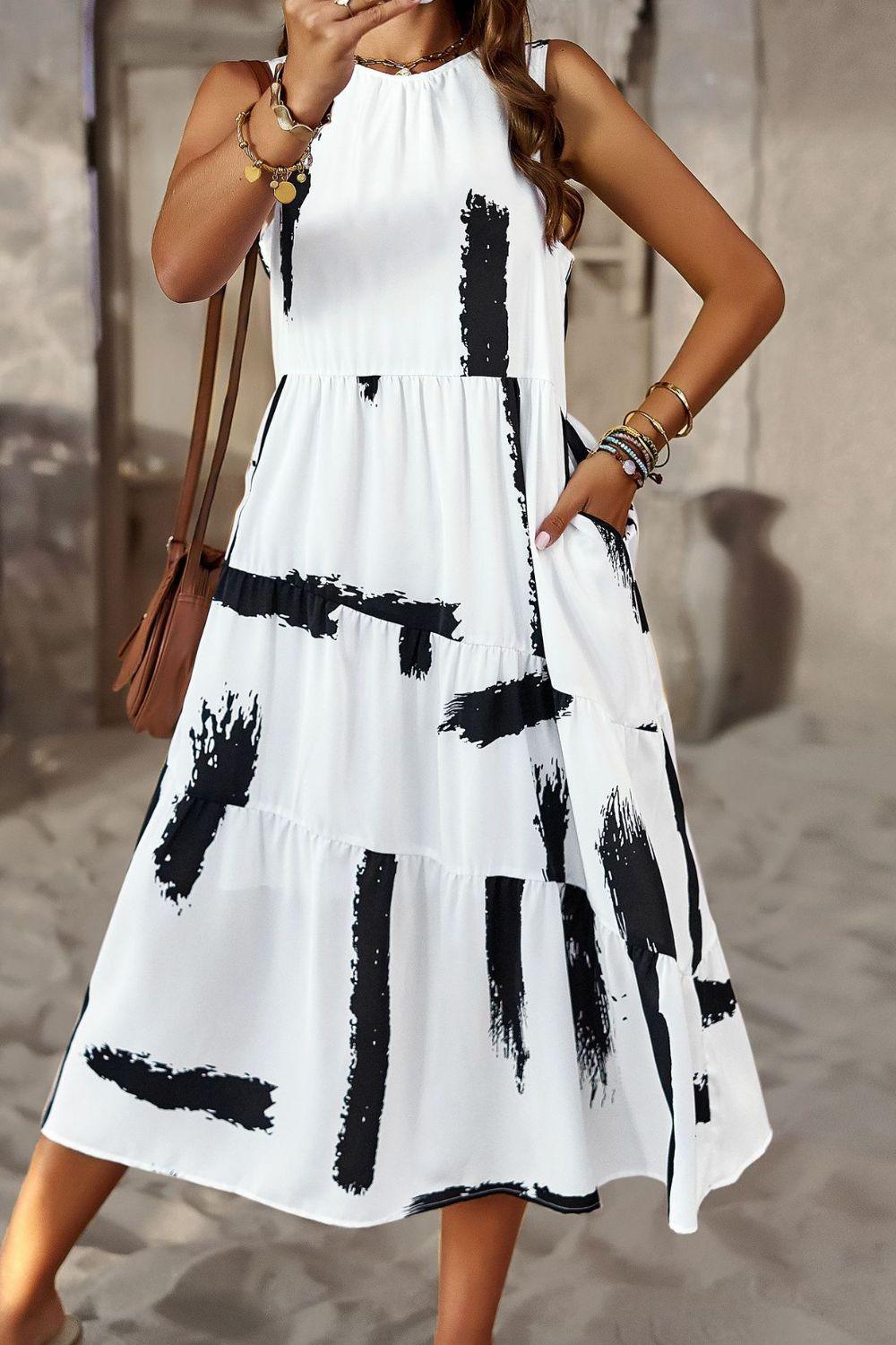 Printed Sleeveless Midi Dress with Pocket - Crazy Like a Daisy Boutique #