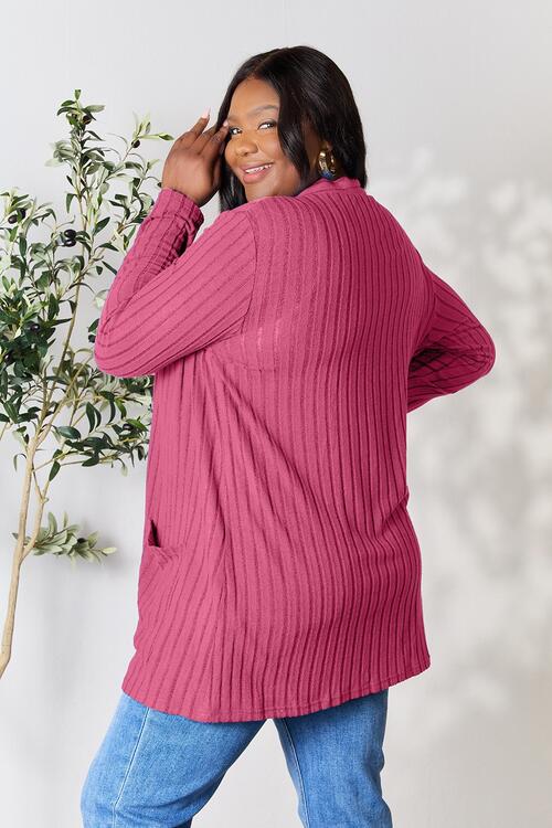 Basic Bae Full Size Ribbed Open Front Cardigan with Pockets - Crazy Like a Daisy Boutique
