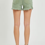 RISEN Mid Waist Frayed Hem Denim Shorts - Crazy Like a Daisy Boutique #