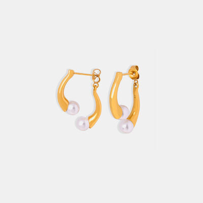 Synthetic Pearl Asymmetrical Titanium Steel Earrings - Crazy Like a Daisy Boutique #