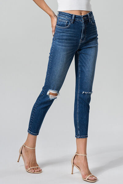 BAYEAS Full Size High Waist Distressed Washed Cropped Mom Jeans - Crazy Like a Daisy Boutique #