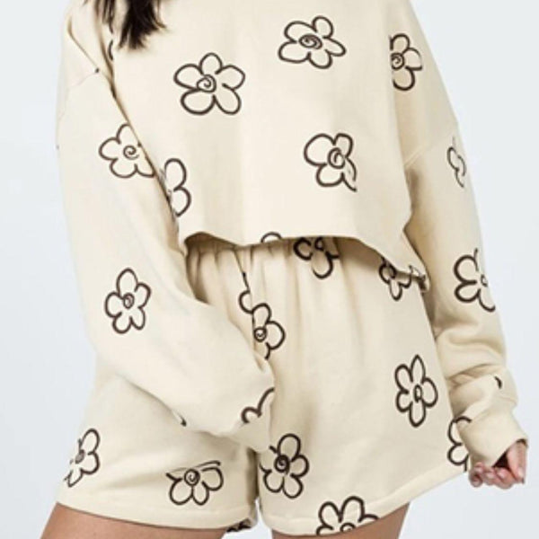Floral Dropped Shoulder Sweatshirt and Shorts Set - Crazy Like a Daisy Boutique