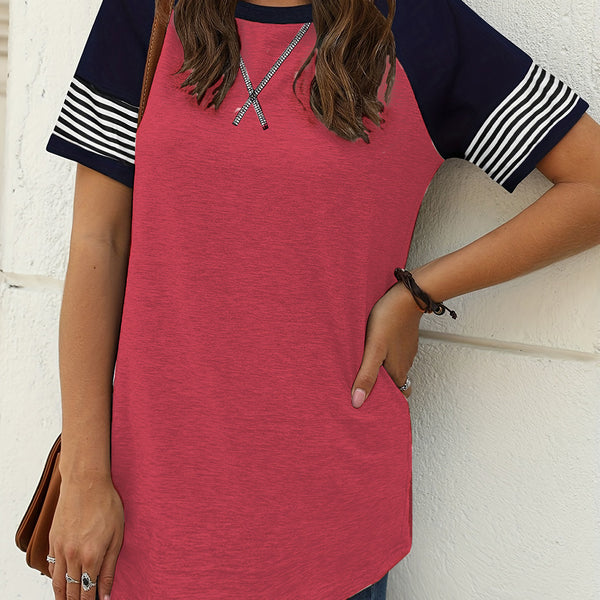 Striped Round Neck Short Sleeve T-Shirt - Crazy Like a Daisy Boutique #