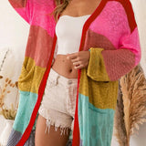 Color Block Open Front Cardigan with Pockets - Crazy Like a Daisy Boutique #