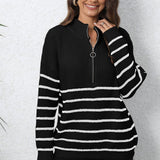 Mock Neck Long Sleeve Zip-Up Sweater - Crazy Like a Daisy Boutique #