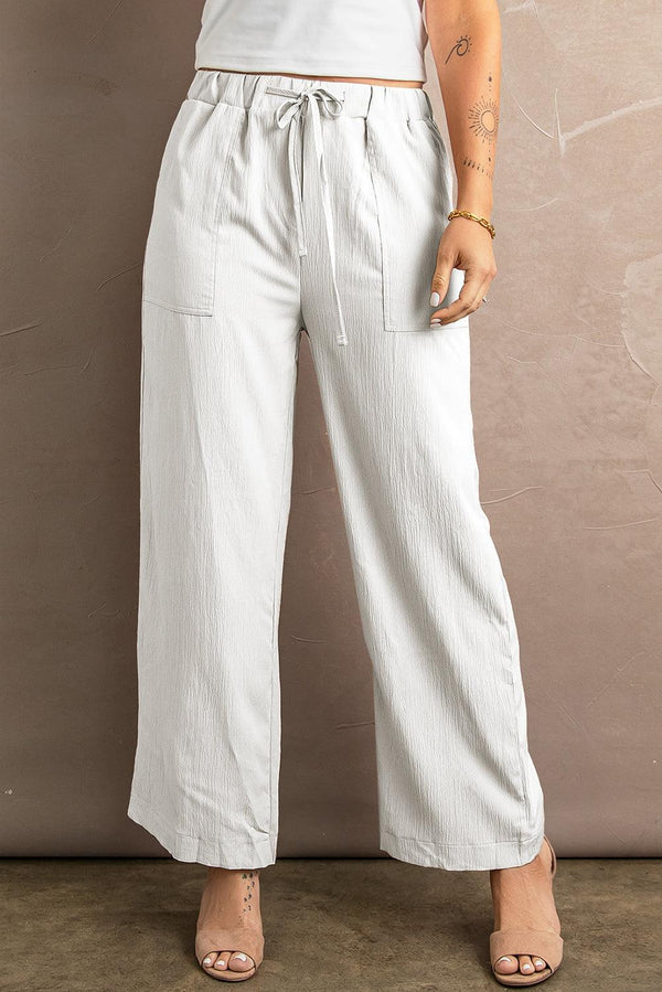Drawstring Waist Crinkled Wide Leg Pants - Crazy Like a Daisy Boutique #