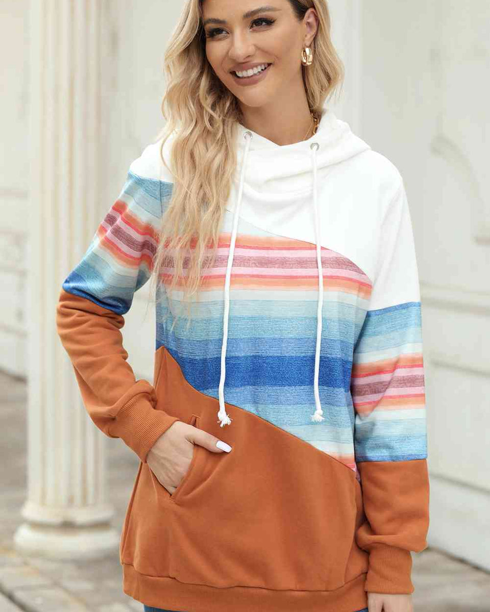 Drawstring Color Block Hoodie with Pockets - Crazy Like a Daisy Boutique