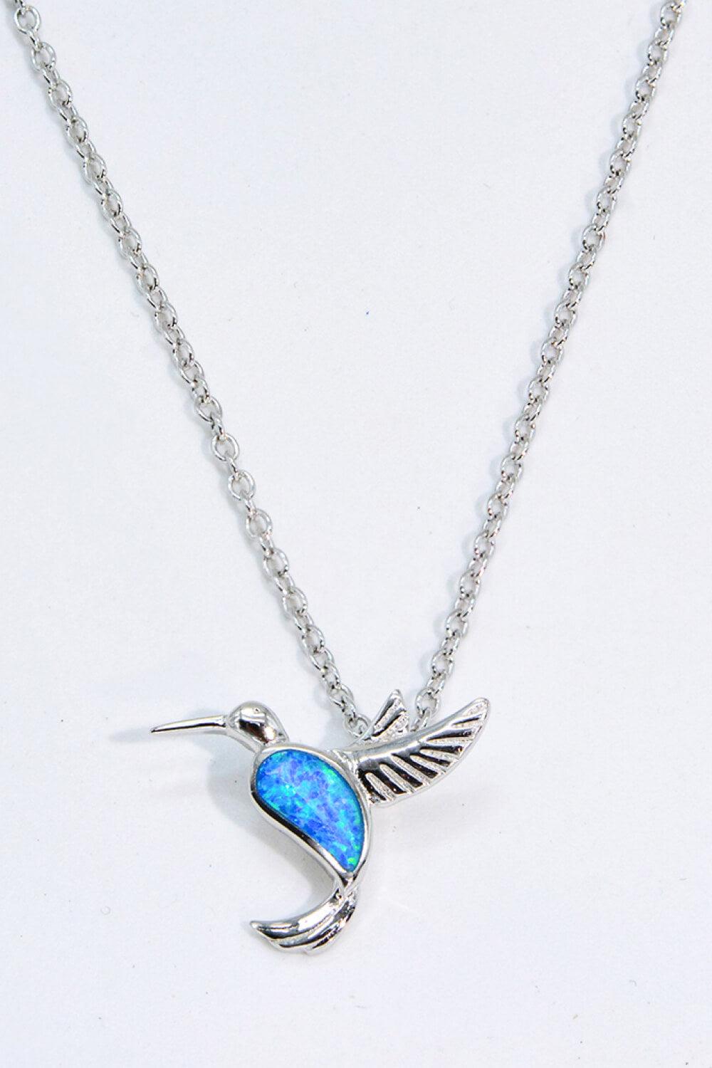 Blue Opal Hummingbird Necklace 925 Sterling Silver - Crazy Like a Daisy Boutique #