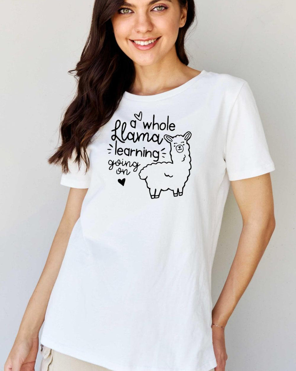 Simply Love Full Size LLAMA LEARNING Graphic T-Shirt - Crazy Like a Daisy Boutique