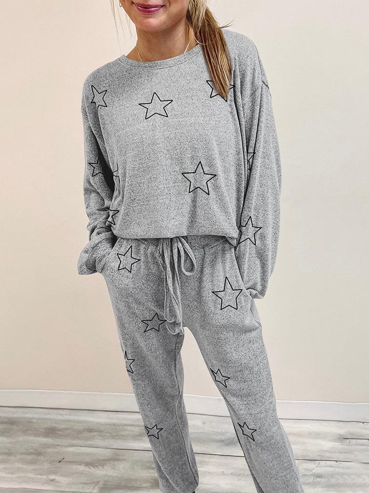 Star Print Long Sleeve Top and Pants Lounge Set - Crazy Like a Daisy Boutique