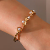 Inlaid Synthetic Pearl Open Bracelet - Crazy Like a Daisy Boutique