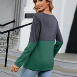 V-Neck Long Sleeve Two-Tone T-Shirt - Crazy Like a Daisy Boutique