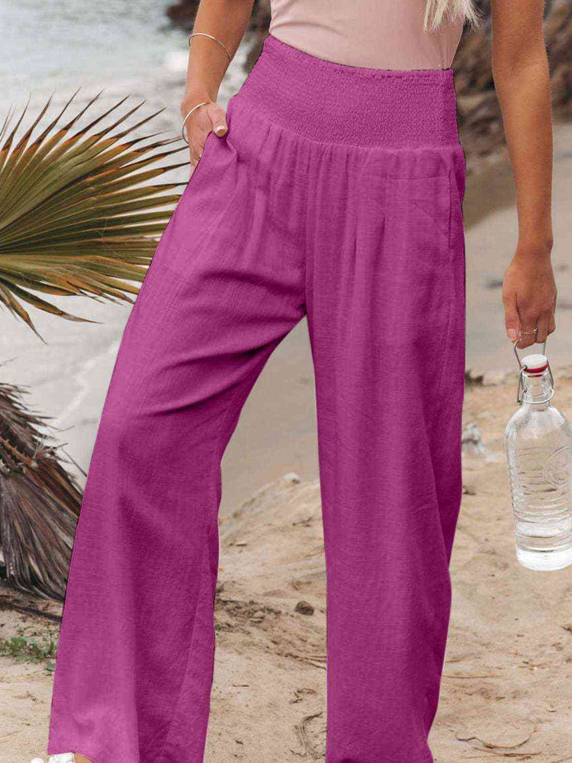 Full Size Smocked Waist Wide Leg Pants - Crazy Like a Daisy Boutique #