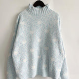 Heart Heathered Turtleneck Drop Shoulder Sweater - Crazy Like a Daisy Boutique #
