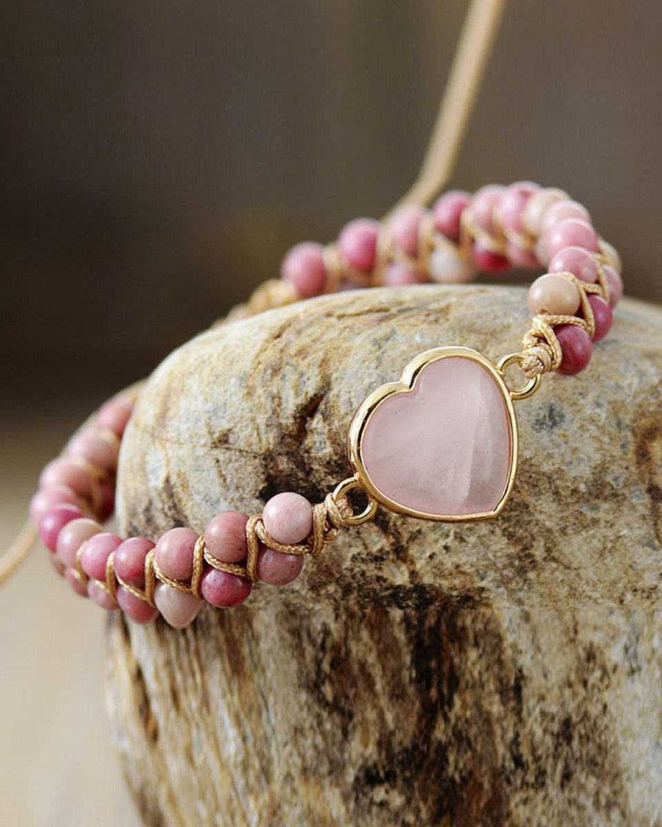 Rose Quartz Heart Beaded Bracelet - Crazy Like a Daisy Boutique