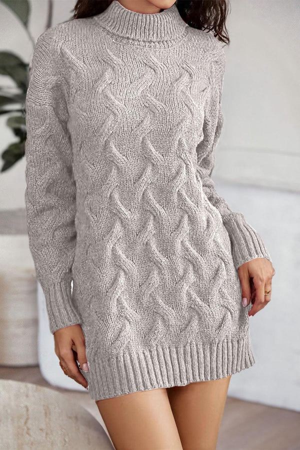 Cable-Knit Turtleneck Sweater Dress - Crazy Like a Daisy Boutique