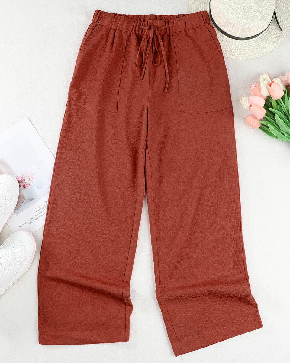 Drawstring Waist Crinkled Wide Leg Pants - Crazy Like a Daisy Boutique