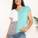 Double Take Color Block V-Neck Knit Top - Crazy Like a Daisy Boutique