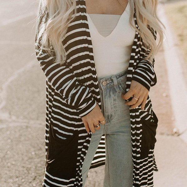 Striped Long Sleeve Cardigan with Pocket - Crazy Like a Daisy Boutique #