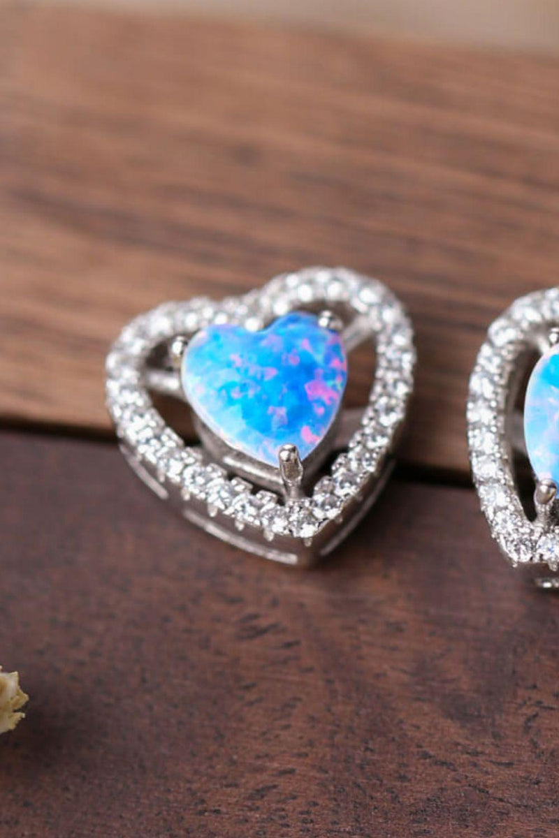 Opal Heart Stud Earrings 925 Sterling Silver - Crazy Like a Daisy Boutique