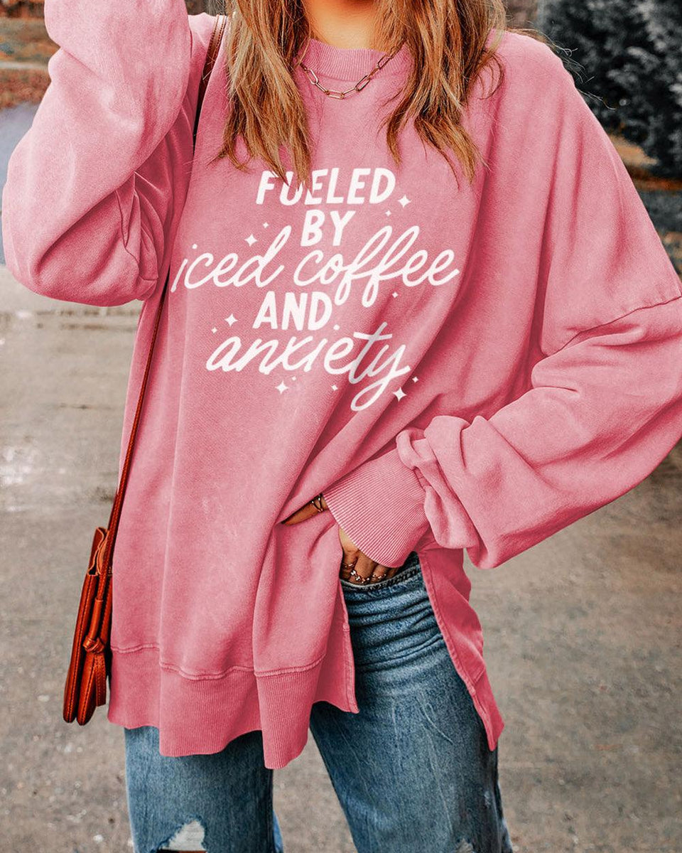 Slogan Graphic Dropped Shoulder Slit Sweatshirt - Crazy Like a Daisy Boutique