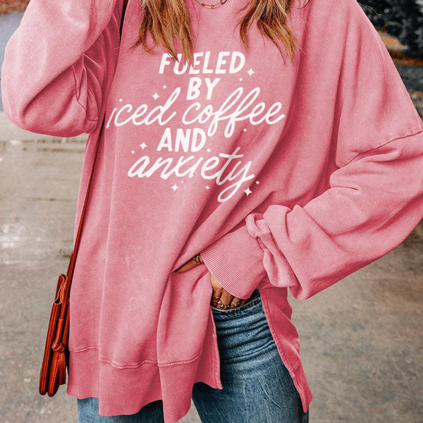 Slogan Graphic Dropped Shoulder Slit Sweatshirt - Crazy Like a Daisy Boutique #