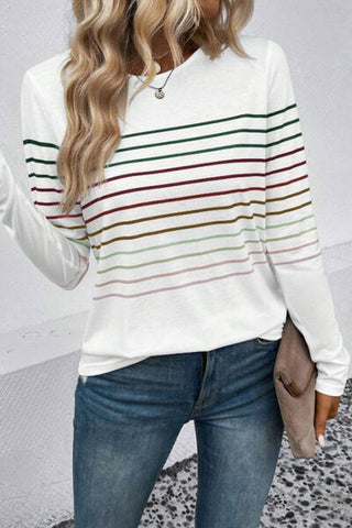 Striped Round Neck Long Sleeve T-Shirt - Crazy Like a Daisy Boutique