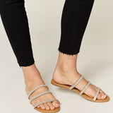 WILD DIVA Rhinestone Three-Strap Flat Sandals - Crazy Like a Daisy Boutique #