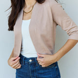 Doublju My Favorite Full Size 3/4 Sleeve Cropped Cardigan in Khaki - Crazy Like a Daisy Boutique