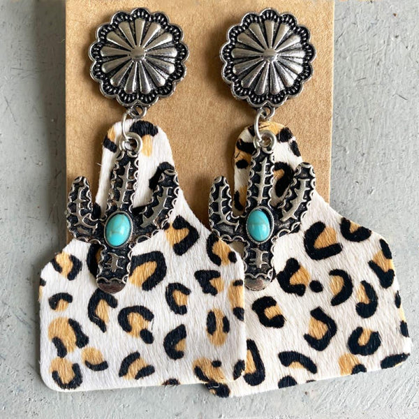 Turquoise Decor Cactus Alloy Earrings - Crazy Like a Daisy Boutique