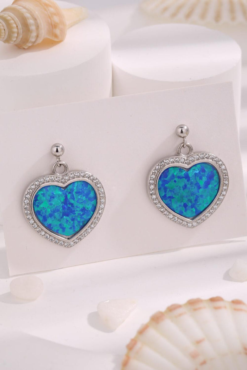 Platinum-Plated Opal Heart Earrings - Crazy Like a Daisy Boutique