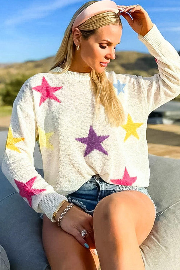 Star Pattern Dropped Shoulder Sweater - Crazy Like a Daisy Boutique #
