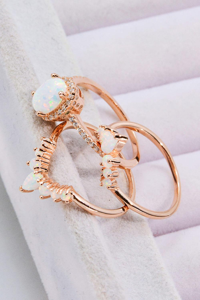 Opal and Zircon Three-Piece Ring Set - Crazy Like a Daisy Boutique