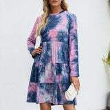 Tie-Dye Round Neck Long Sleeve Tiered Dress - Crazy Like a Daisy Boutique #
