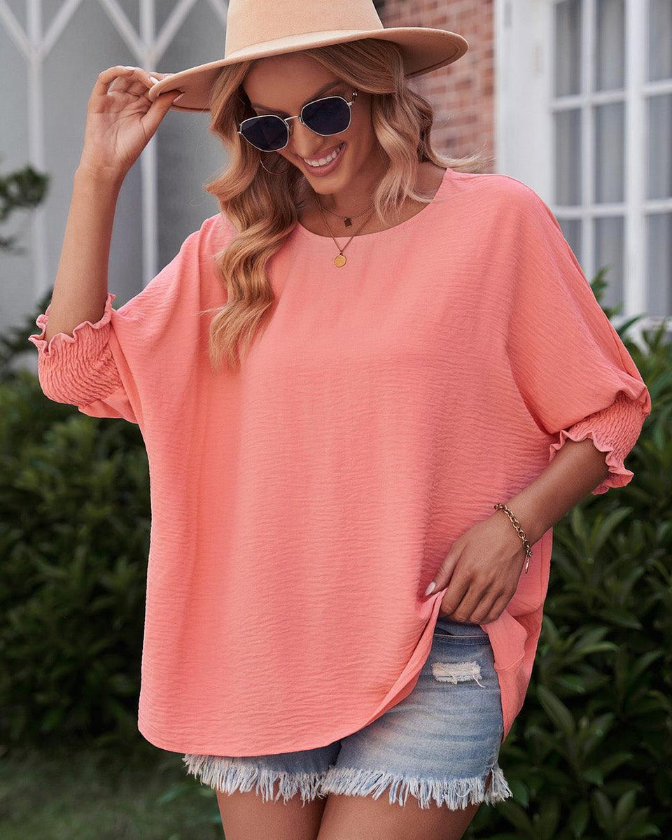 Round Neck Dolman Sleeve Textured Blouse - Crazy Like a Daisy Boutique