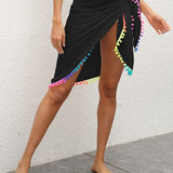 Rainbow Pompom Trim Swim Skirt - Crazy Like a Daisy Boutique #