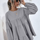Round Neck Dropped Shoulder Tiered Blouse - Crazy Like a Daisy Boutique