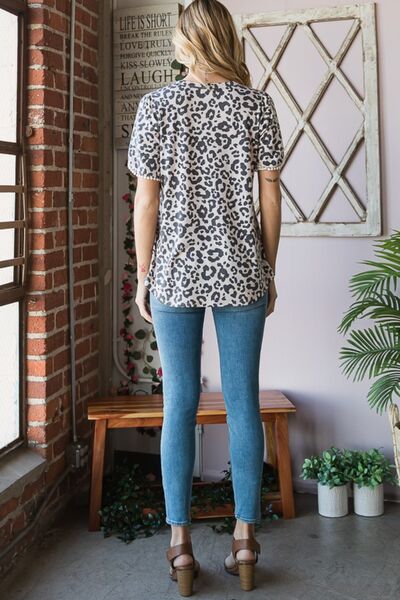 Heimish Leopard Round Neck Petal Sleeve T-Shirt - Crazy Like a Daisy Boutique #