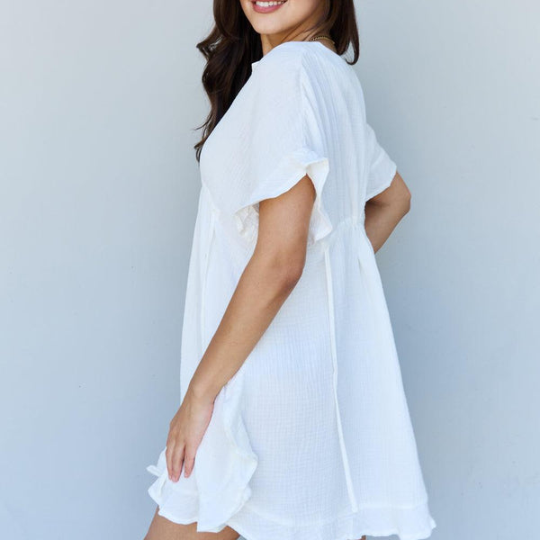 Ninexis Out Of Time Full Size Ruffle Hem Dress with Drawstring Waistband in White - Crazy Like a Daisy Boutique