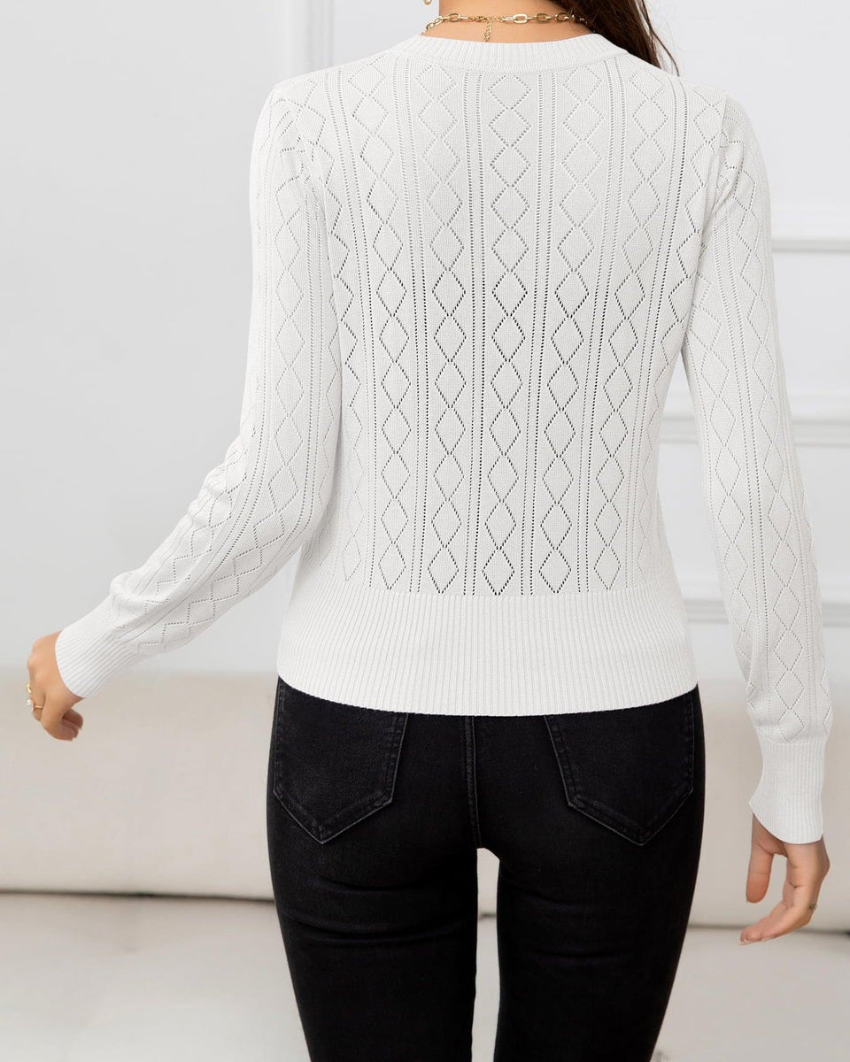 V-Neck Buttoned Long Sleeve Knit Top - Crazy Like a Daisy Boutique