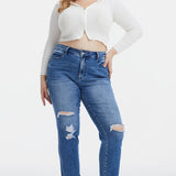BAYEAS Full Size High Waist Distressed Cat's Whiskers Straight Jeans - Crazy Like a Daisy Boutique #