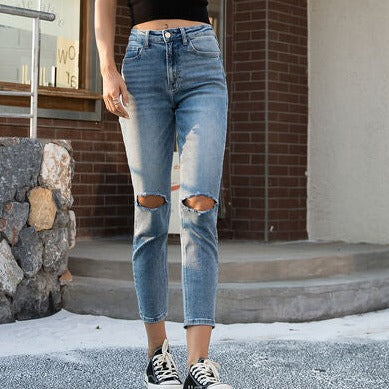 BAYEAS High Waist Distressed Washed Cropped Mom Jeans - Crazy Like a Daisy Boutique #