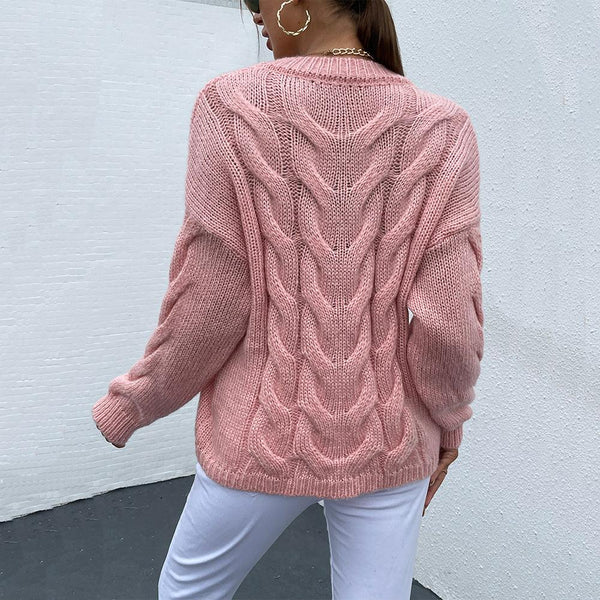 Cable-Knit Round Neck Long Sleeve Sweater - Crazy Like a Daisy Boutique #
