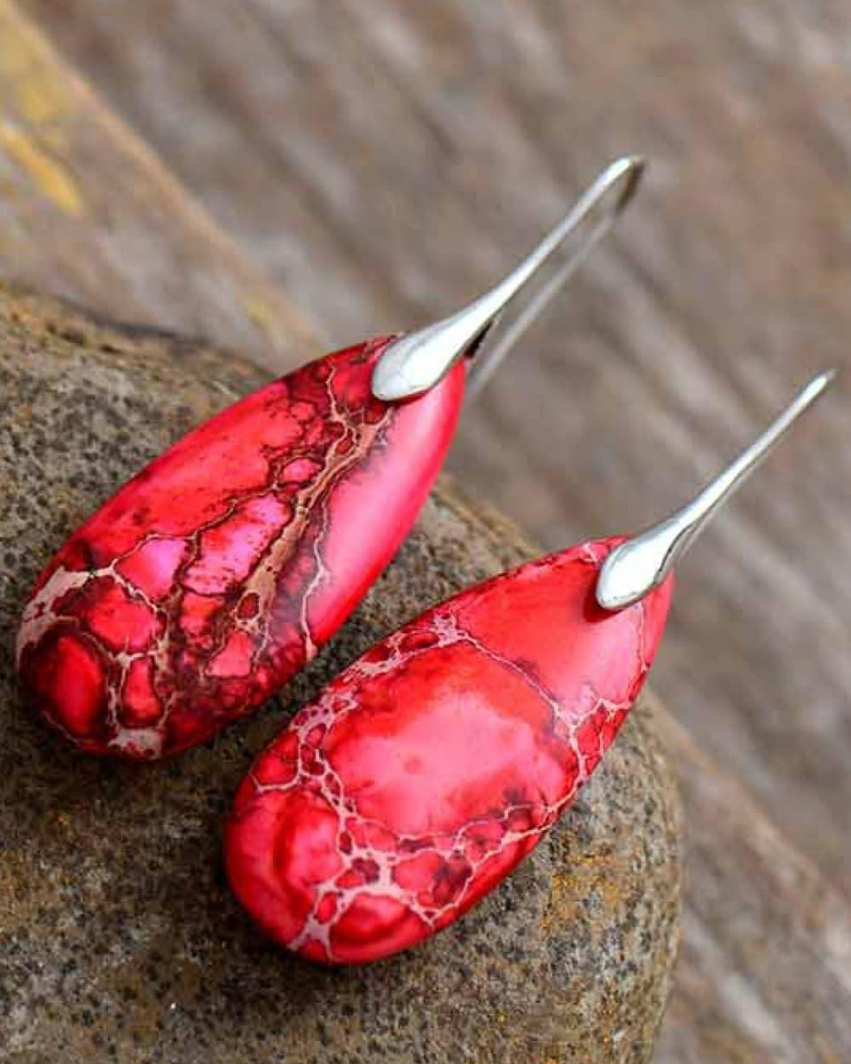 Handmade Teardrop Shape Natural Stone Dangle Earrings - Crazy Like a Daisy Boutique