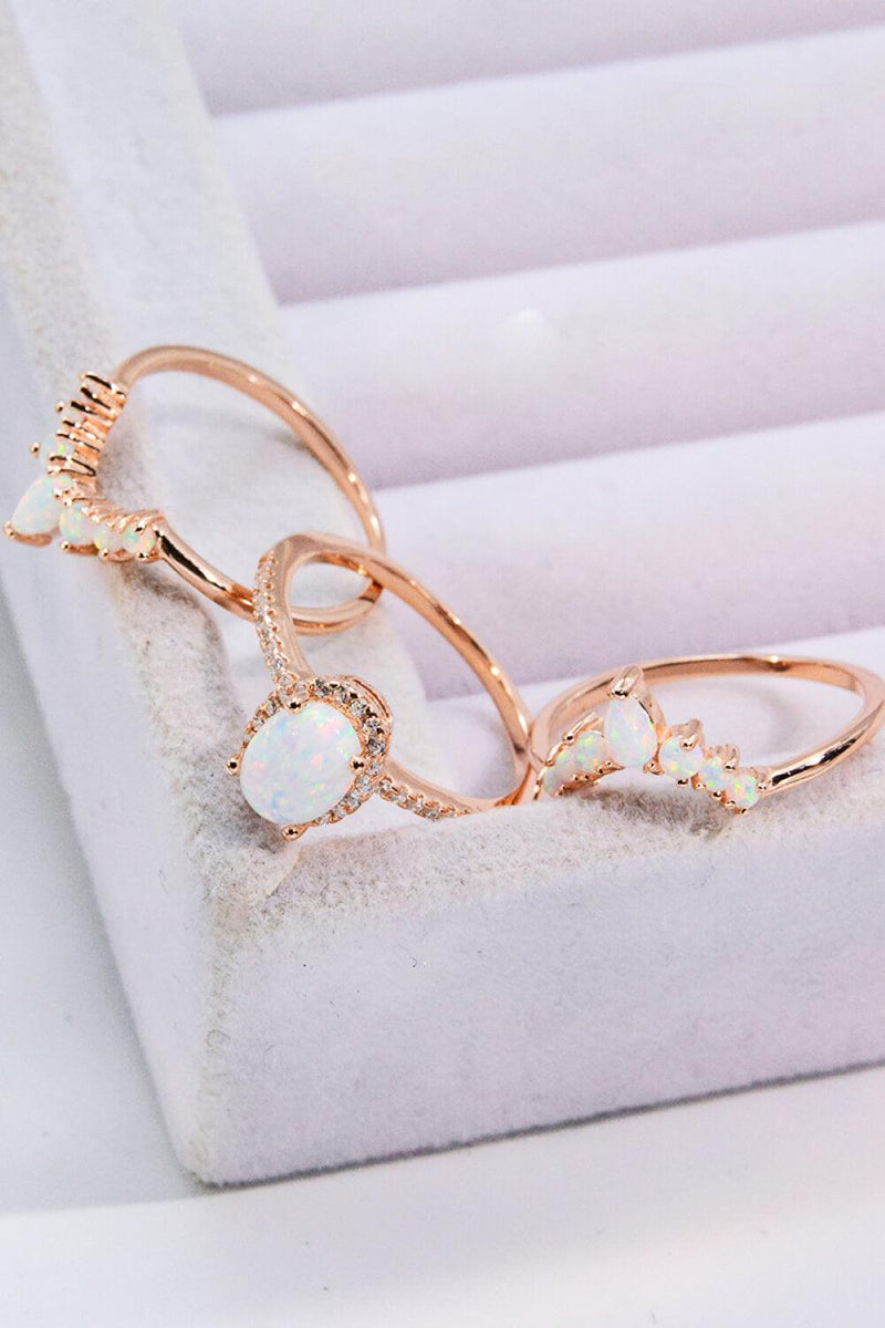 Opal and Zircon Three-Piece Ring Set - Crazy Like a Daisy Boutique