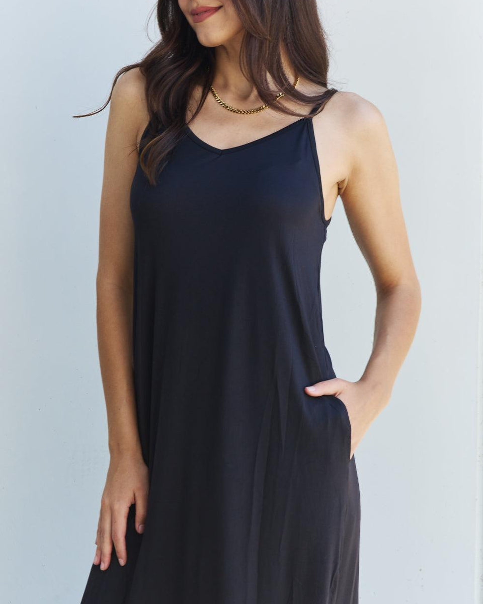 Ninexis Good Energy Full Size Cami Side Slit Maxi Dress in Black - Crazy Like a Daisy Boutique